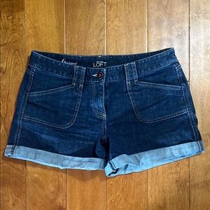 LOFT Original Dark Wash Jean Shorts Size 6 Blue Cuff Classic Casual Coastal
